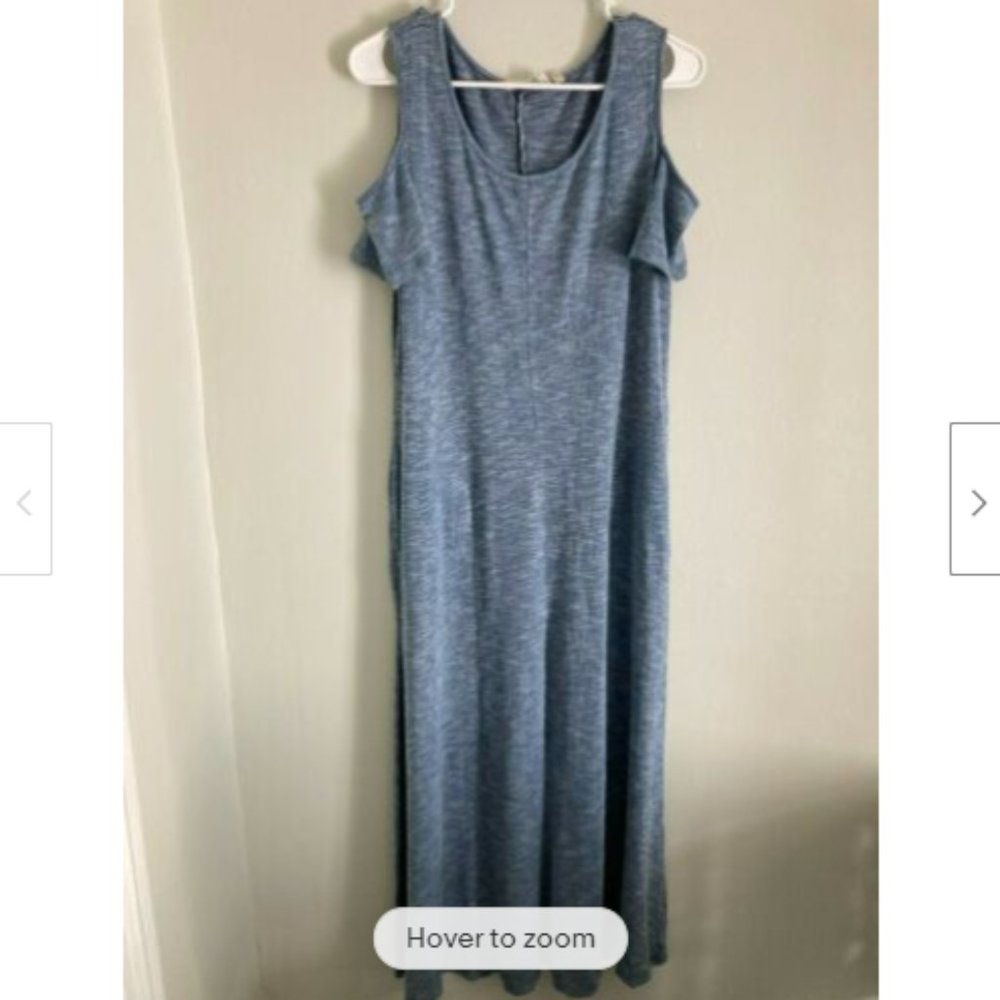 Soft Surroundings Women's Cold Shoulder Dress Heathered Blue Maxi PM